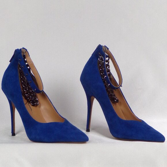 JESSICA SIMPSON 8M JS-WITNEE royal-blue suede ultra-high-heel point-toe pumps - Picture 5 of 16